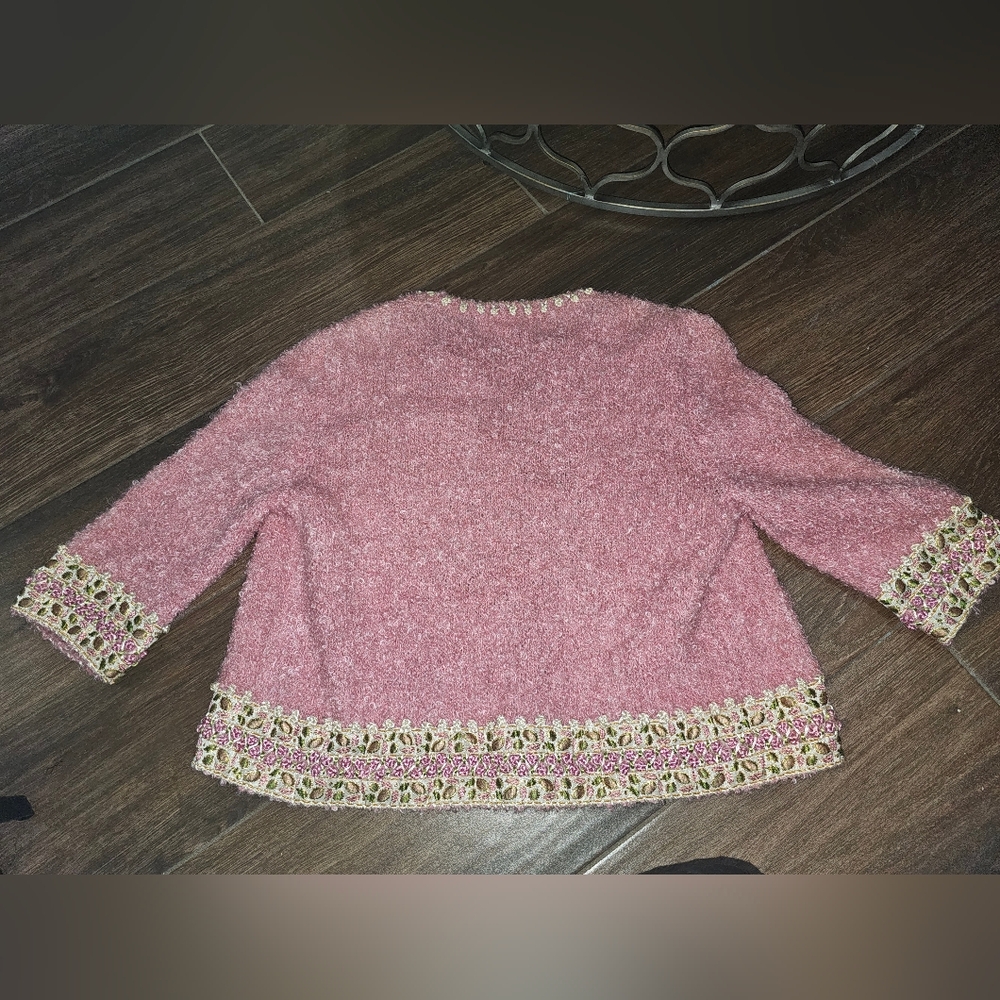 VINTAGE SAKS FIFTH AVENUE PINK SWEATER EMBELLISHED DETAIL NO SIZE CARDIGAN - Picture 7 of 14